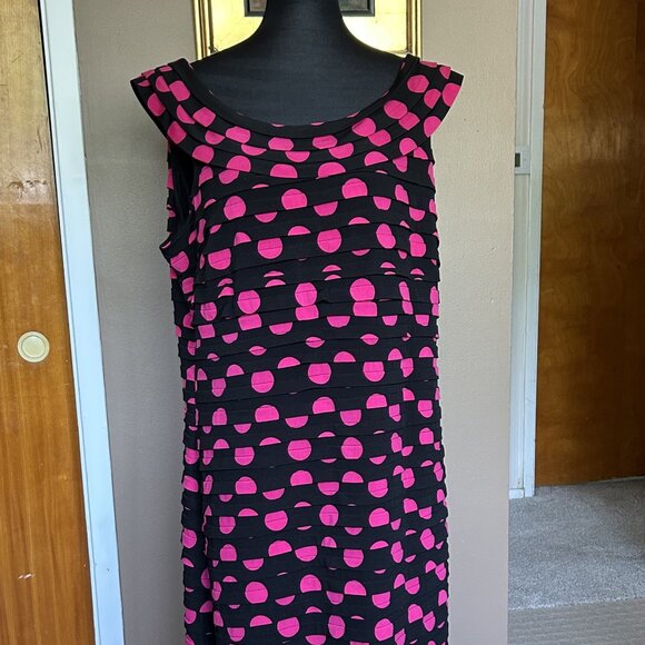 LTS pink spotted tiered bodycon black 95% polyester 5% elastic dress 18T - Picture 1 of 5